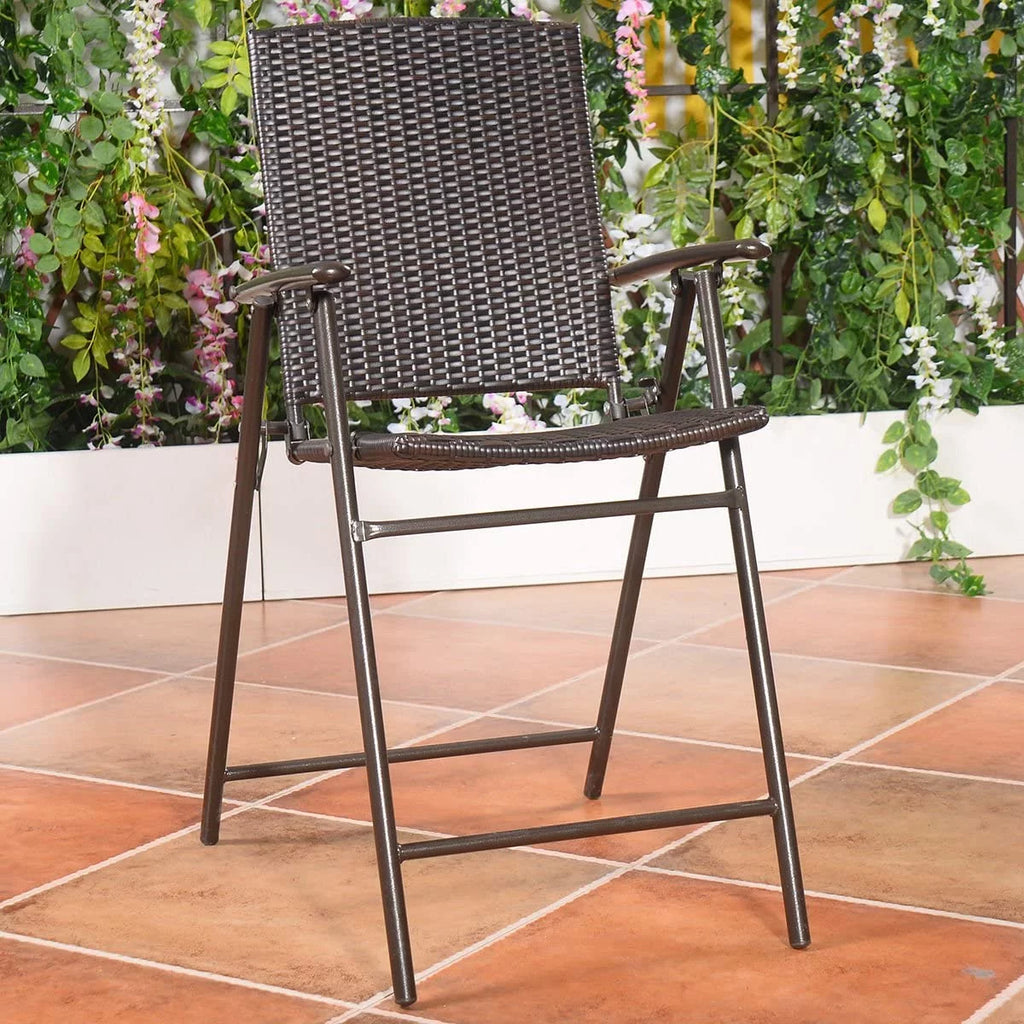 Lightweight Folding Wicker Patio Chairs with Armrest & Footrest Y253041