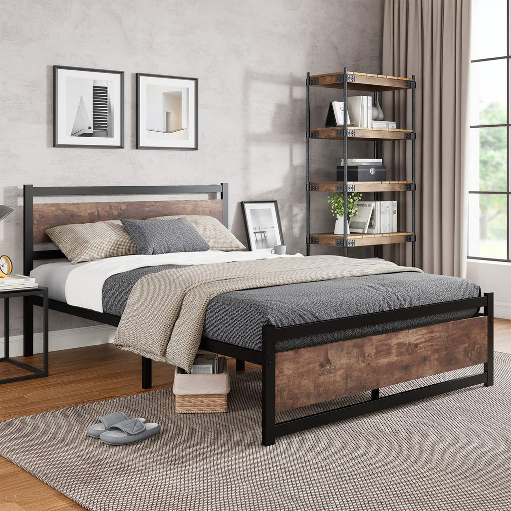 Queen Platform Bed Frame with Wooden Headboard Y97039