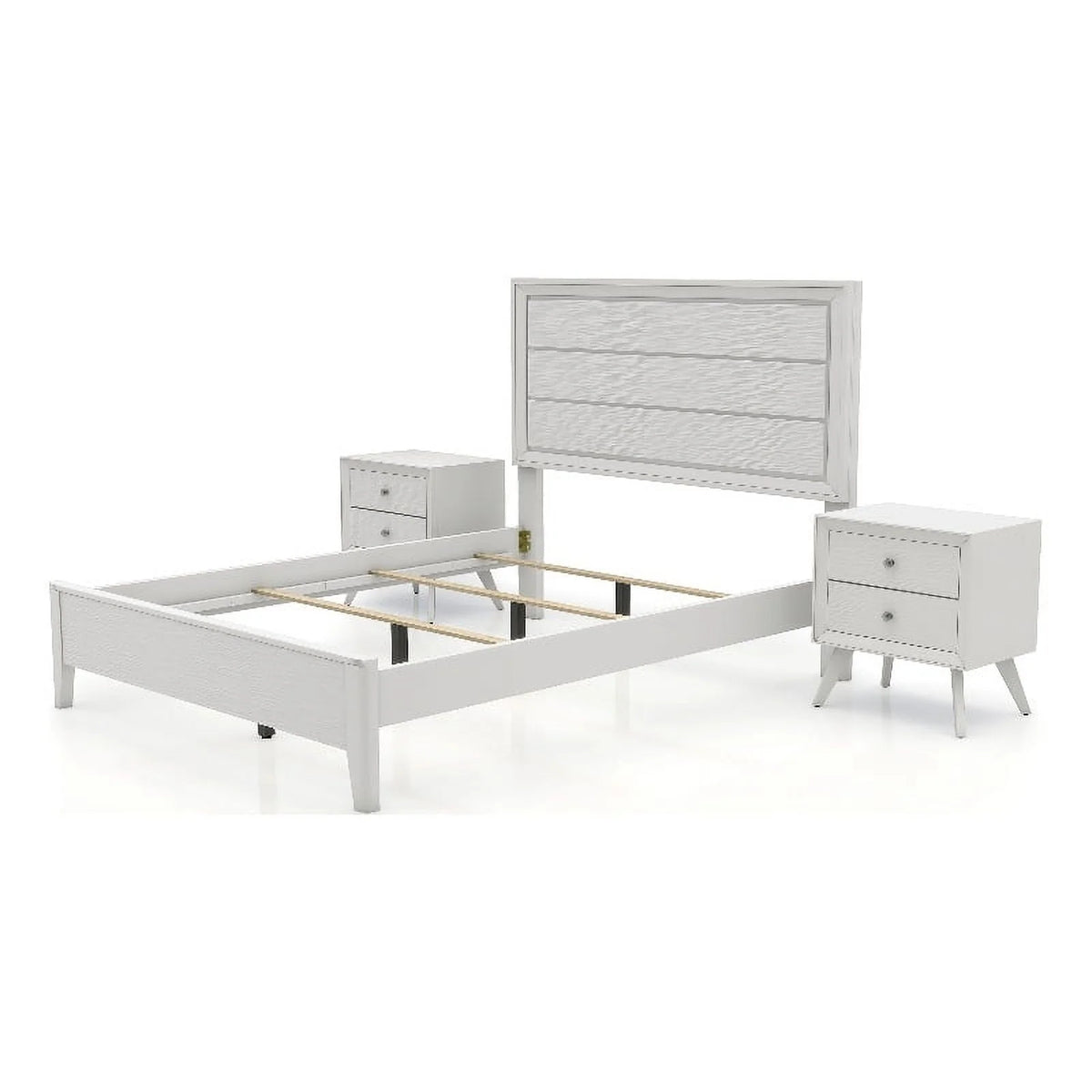 White Wood 3pc Bedroom Set King 2 Nightstands C856433