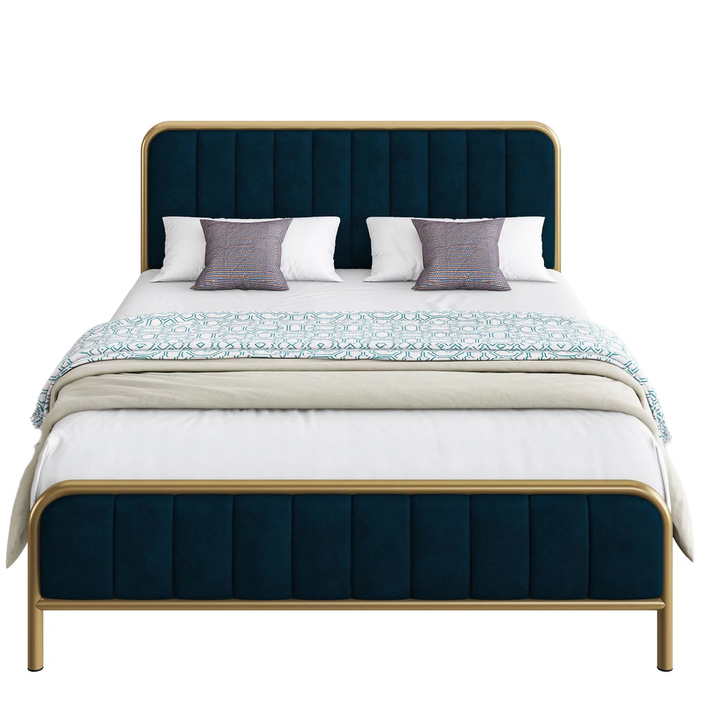 Queen Size Metal Bed Frame with Upholstered Headboard Y543918