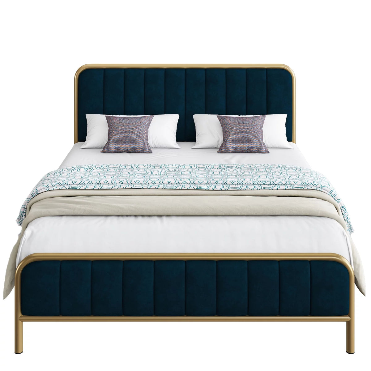 Queen Size Metal Bed Frame with Upholstered Headboard Y543918