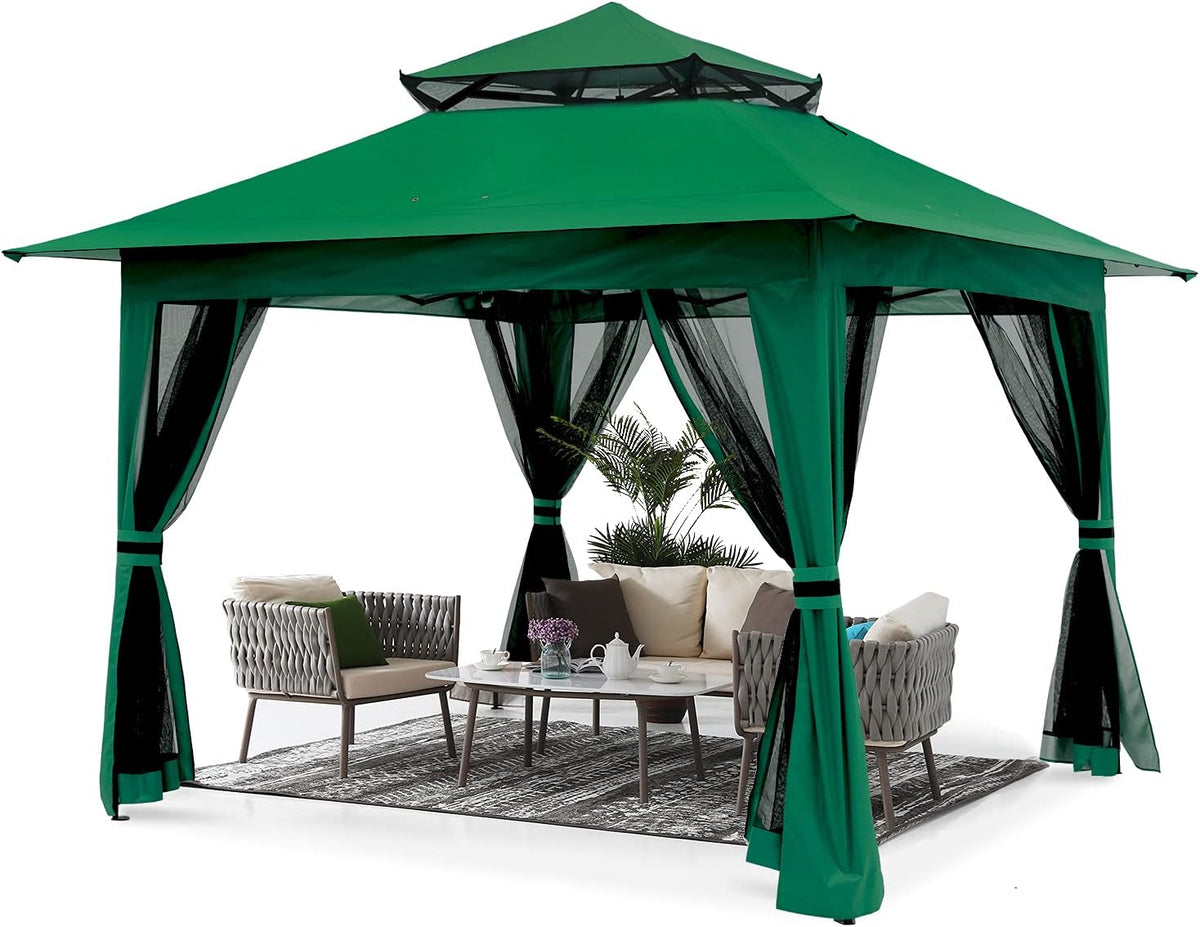 13'x13' Gray Pop up Gazebo Canopy with Mosquito Netting T229258