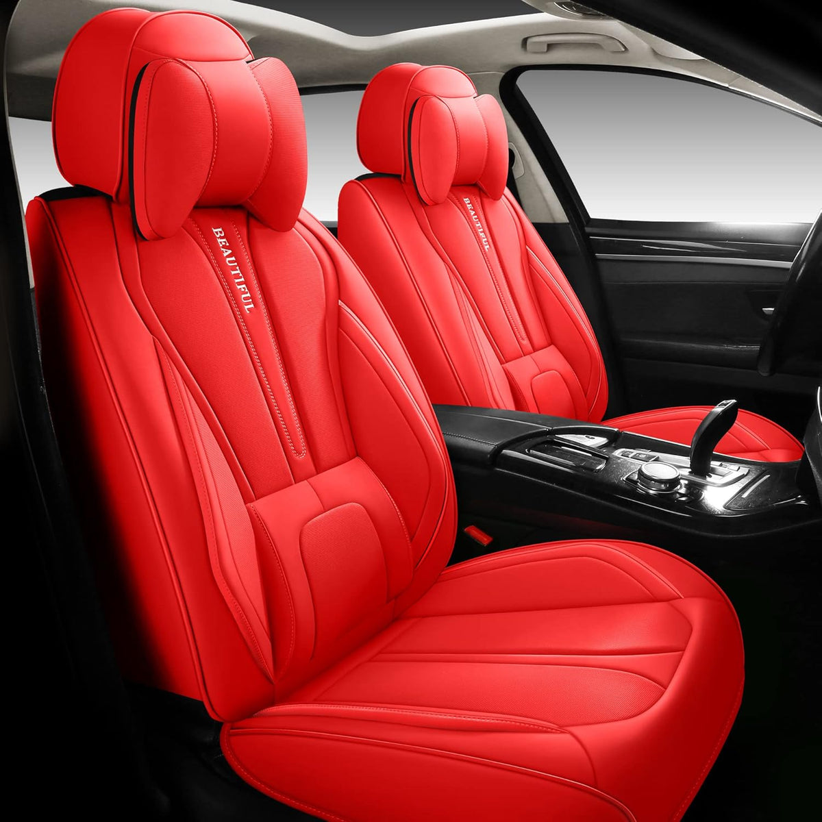 Leather Car Seat Covers Full Set 5 Seats Red O723945