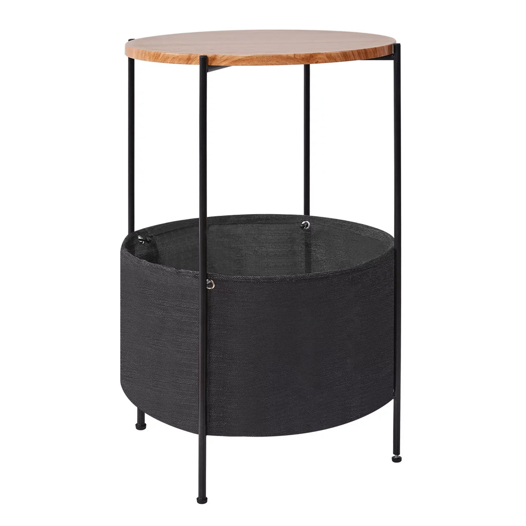 Round Wood Bedside Table with Storage Basket X667257