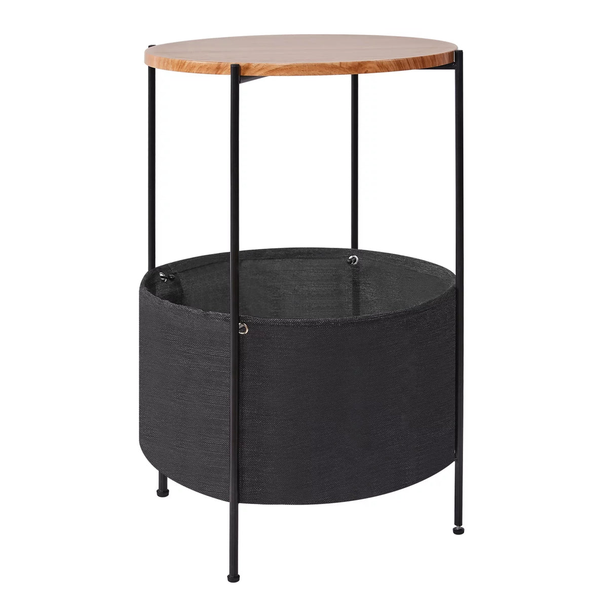 Round Wood Bedside Table with Storage Basket X667257