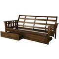 Walnut Brown Queen Wood Futon Frame with Storage Drawers I34989