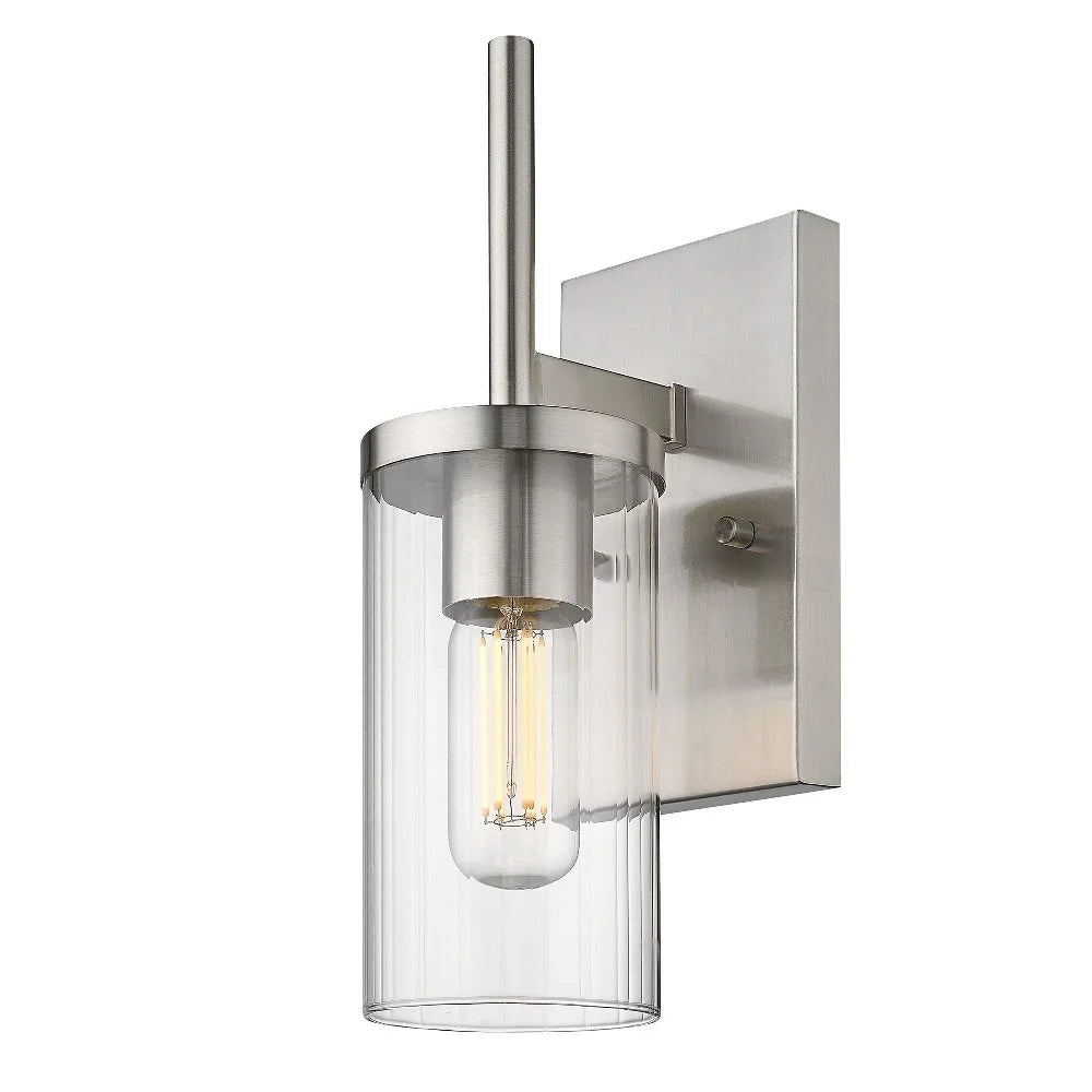 1 Light Pewter Wall Sconce with Ribbed Clear Glass H7350