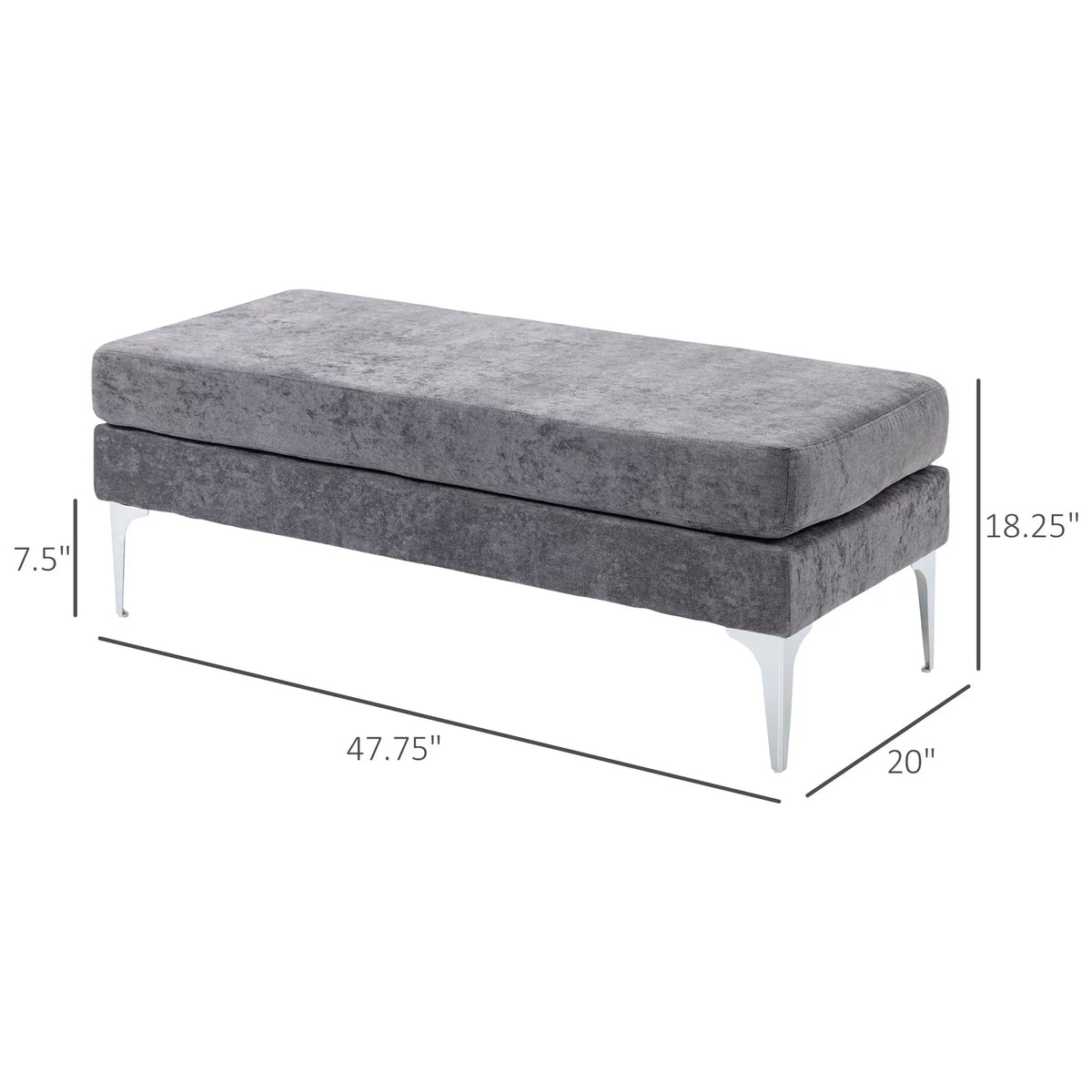 48" Dark Gray End of Bed Bench with Steel Legs O4323