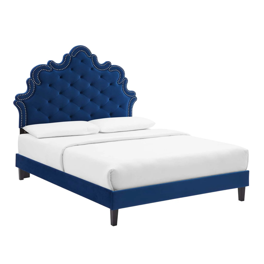 Button-Tufted Velvet Twin Bed D699