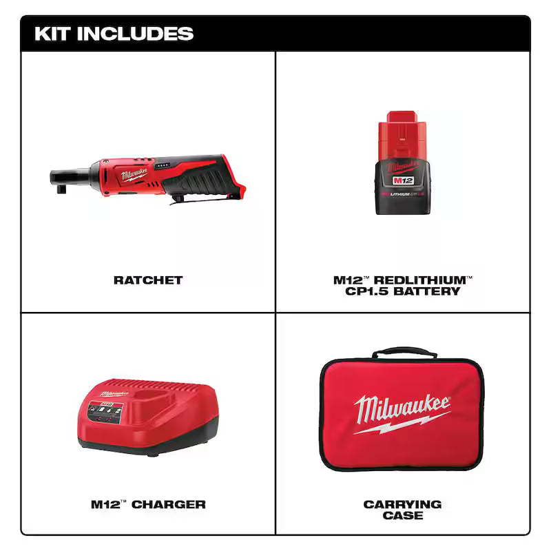 12V Cordless 3/8 in. Ratchet Kit with Battery, Charger and Tool Bag Y436