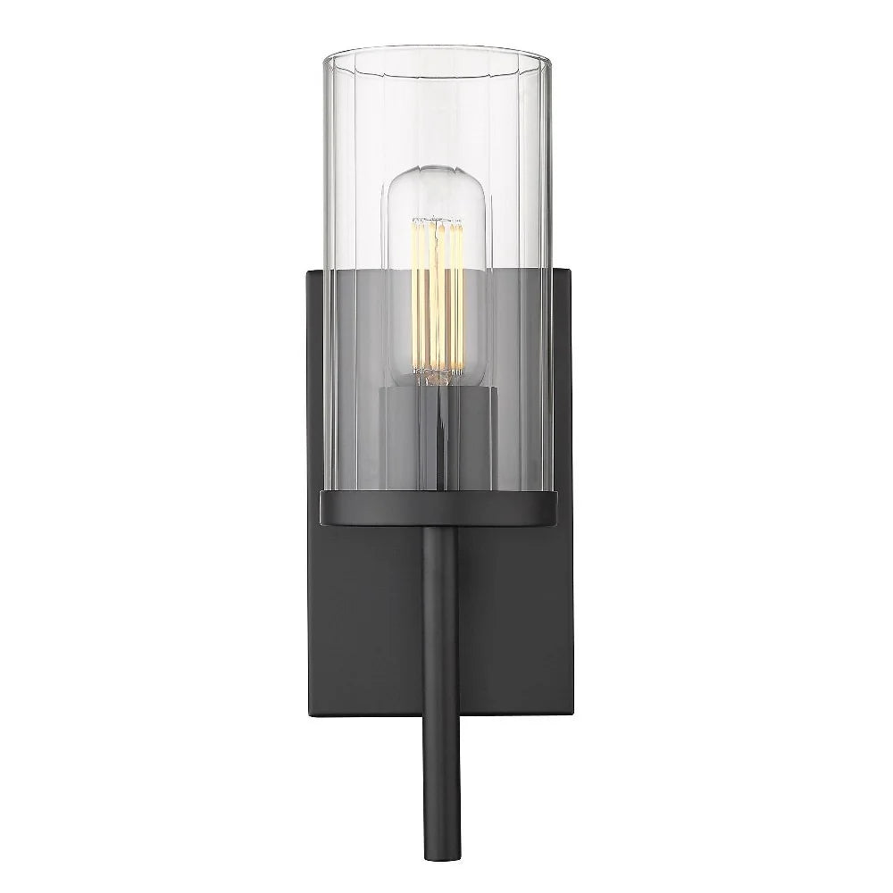 1 Light Pewter Wall Sconce with Ribbed Clear Glass H7350
