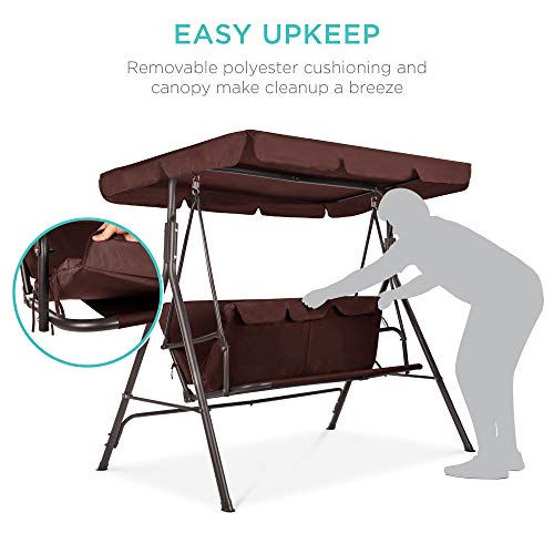 2-Person Outdoor Patio Swing Chair with Convertible Canopy and Cushions R69686