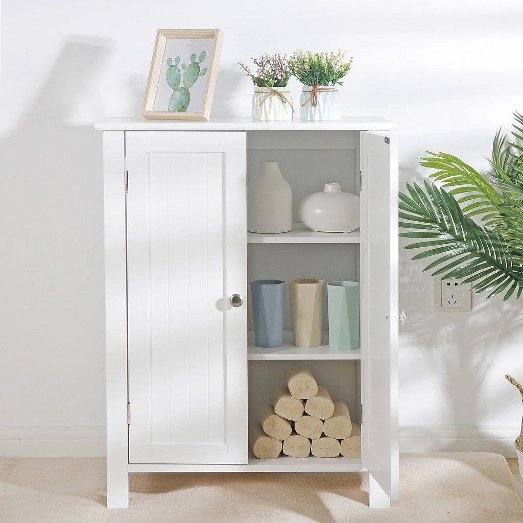 White Wooden Bathroom Floor Cabinet 3 Shelves L803115