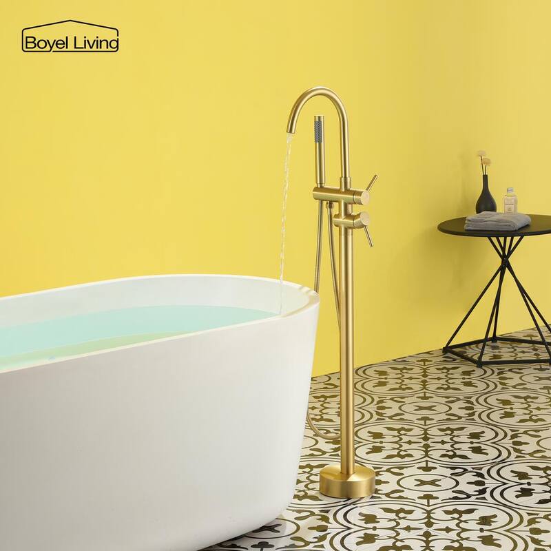 Brushed Gold Freestanding Bathtub Faucet with Handheld Shower R820917