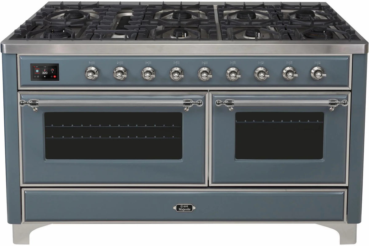 60 Dual Fuel Natural Gas Range Blue Grey Chrome Trim V720