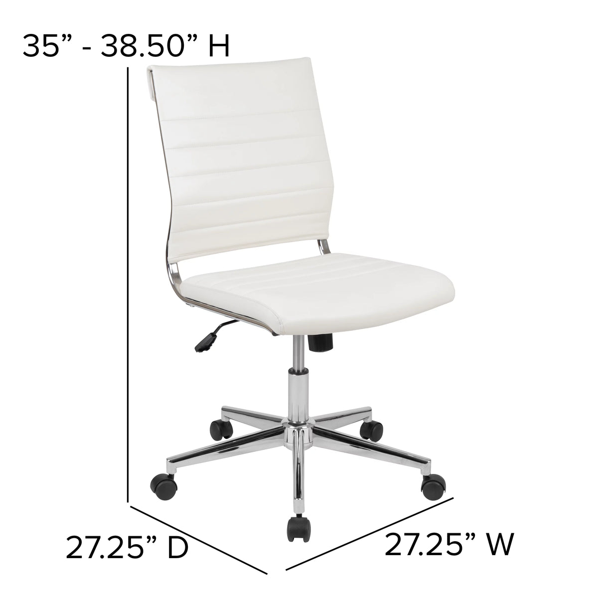 White Ergonomic Swivel Office Chair Faux Leather Mid-Back Armless Z823