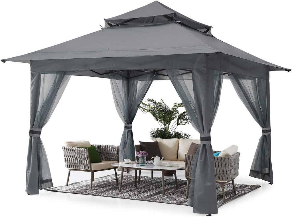 13'x13' Gray Pop up Gazebo Canopy with Mosquito Netting T229258