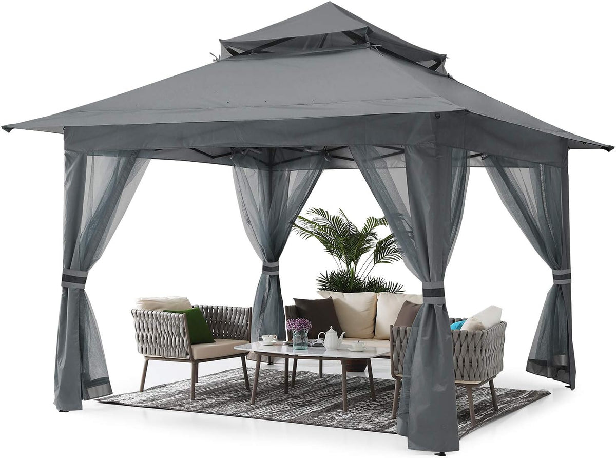 13'x13' Gray Pop up Gazebo Canopy with Mosquito Netting T229258