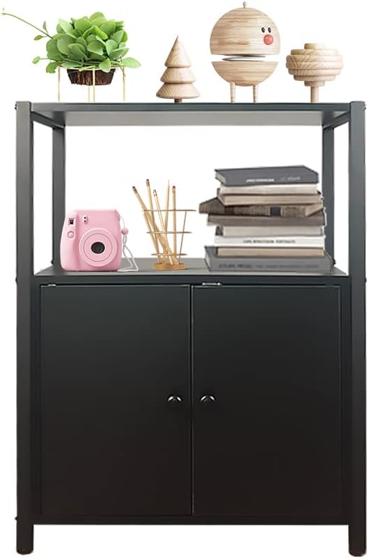 4-Tier Black Bookshelf with 2 Doors W6916