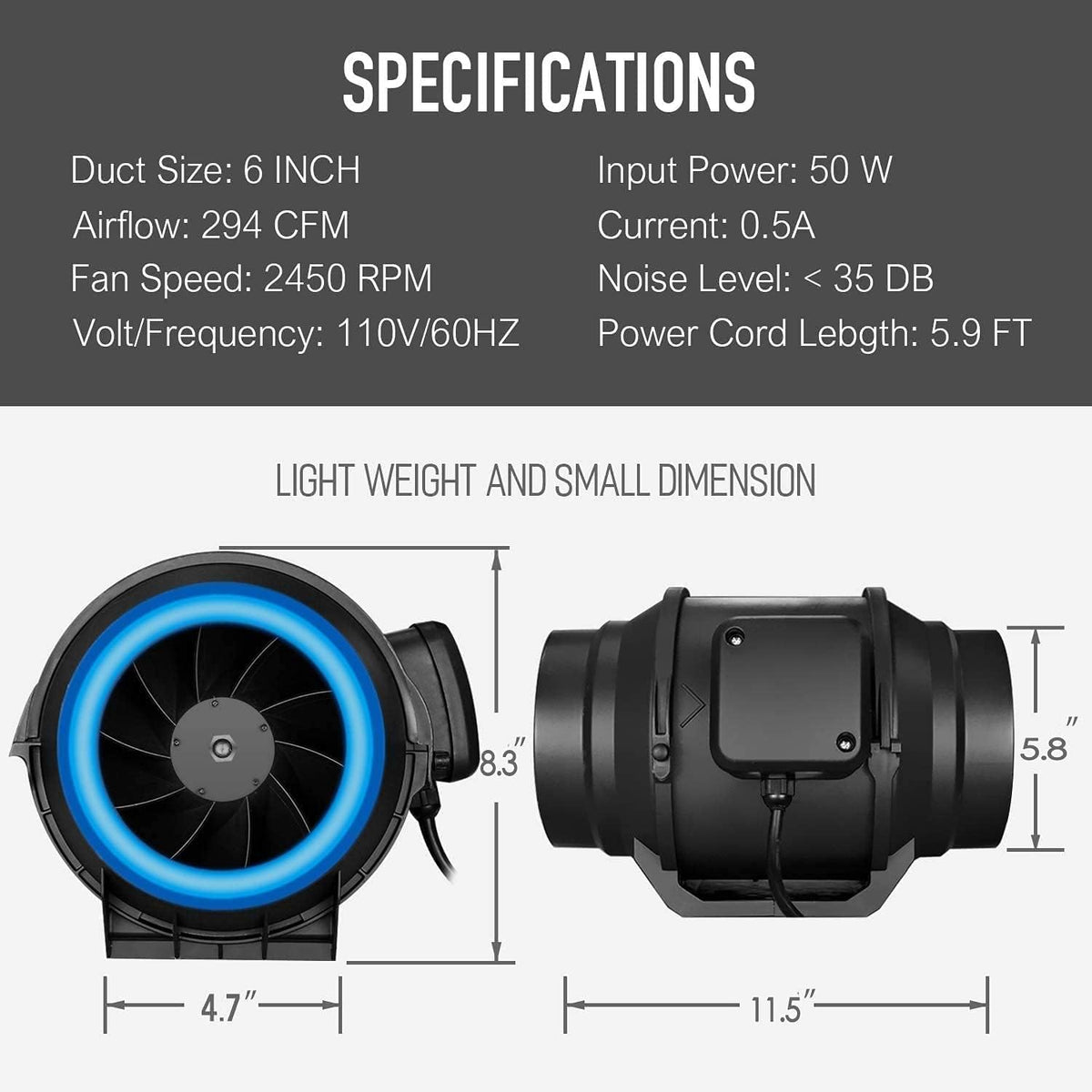 6 Inch 294 CFM Inline Fan with Carbon Filter and Ducting A46073