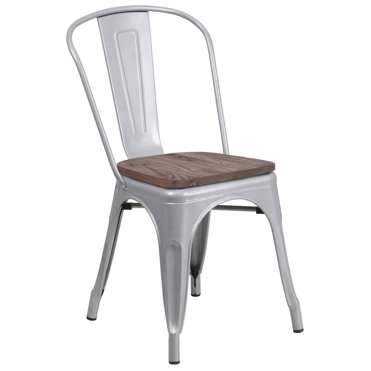 Black Metal Stackable Chair with Wood Seat M338