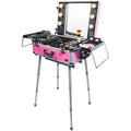 Pink Wheeled Makeup Case and Organizer with Light J950762