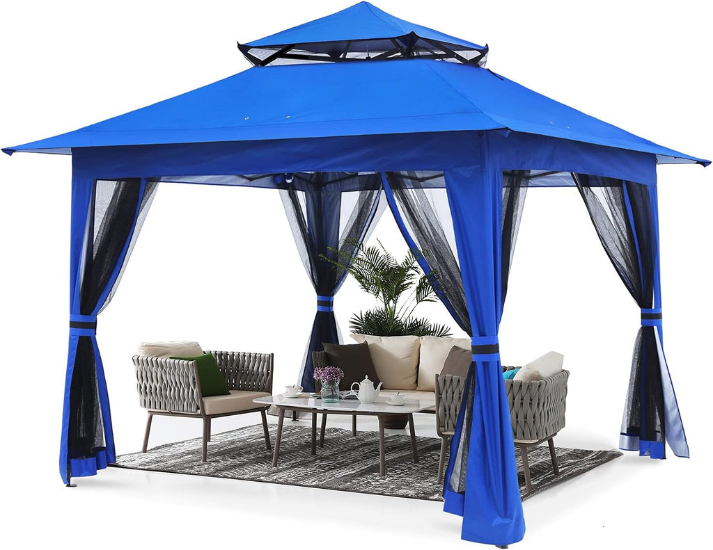 13'x13' Gray Pop up Gazebo Canopy with Mosquito Netting T229258