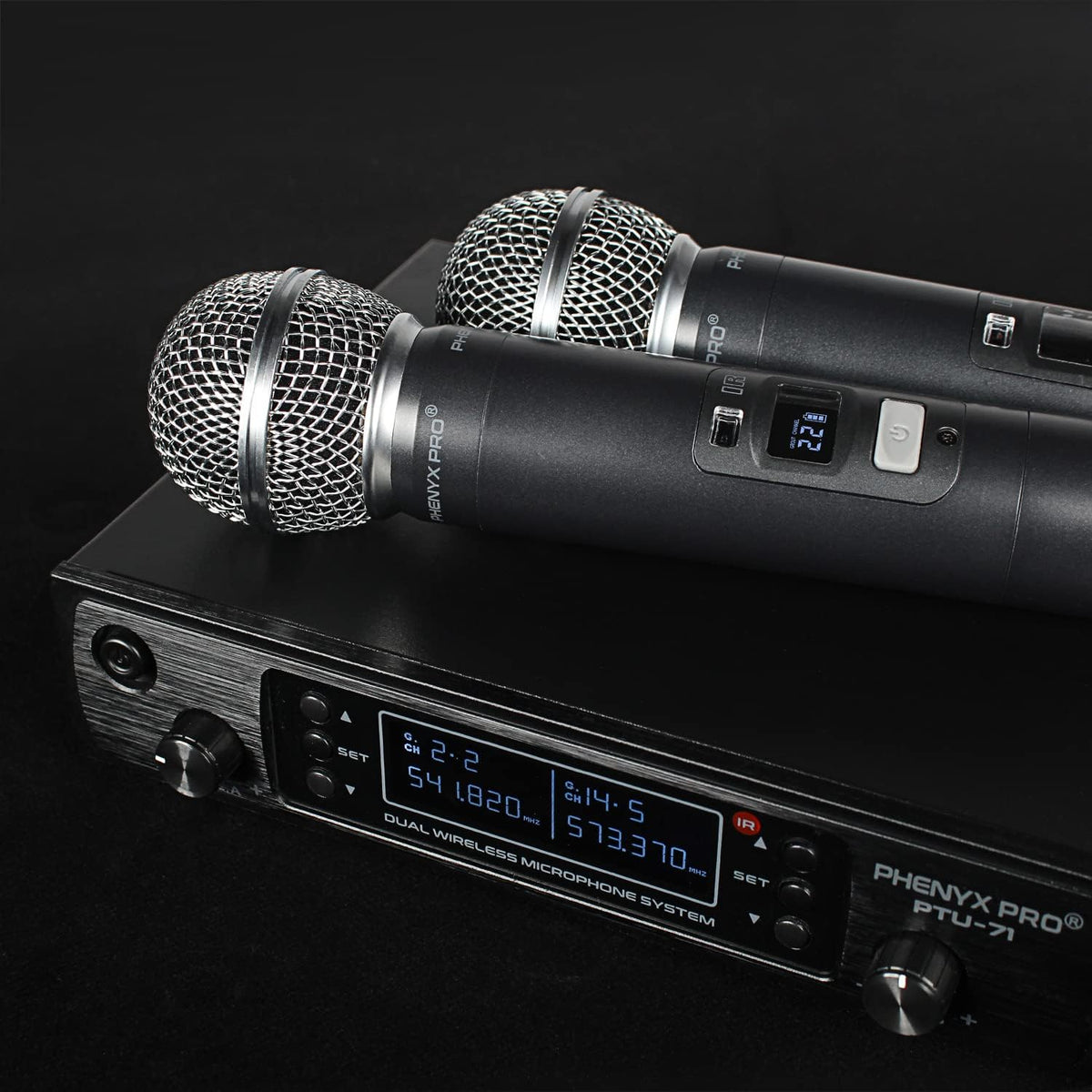 Wireless Microphone System, Dual Channel Cordless Mic Set with 2 Handhelds J47338
