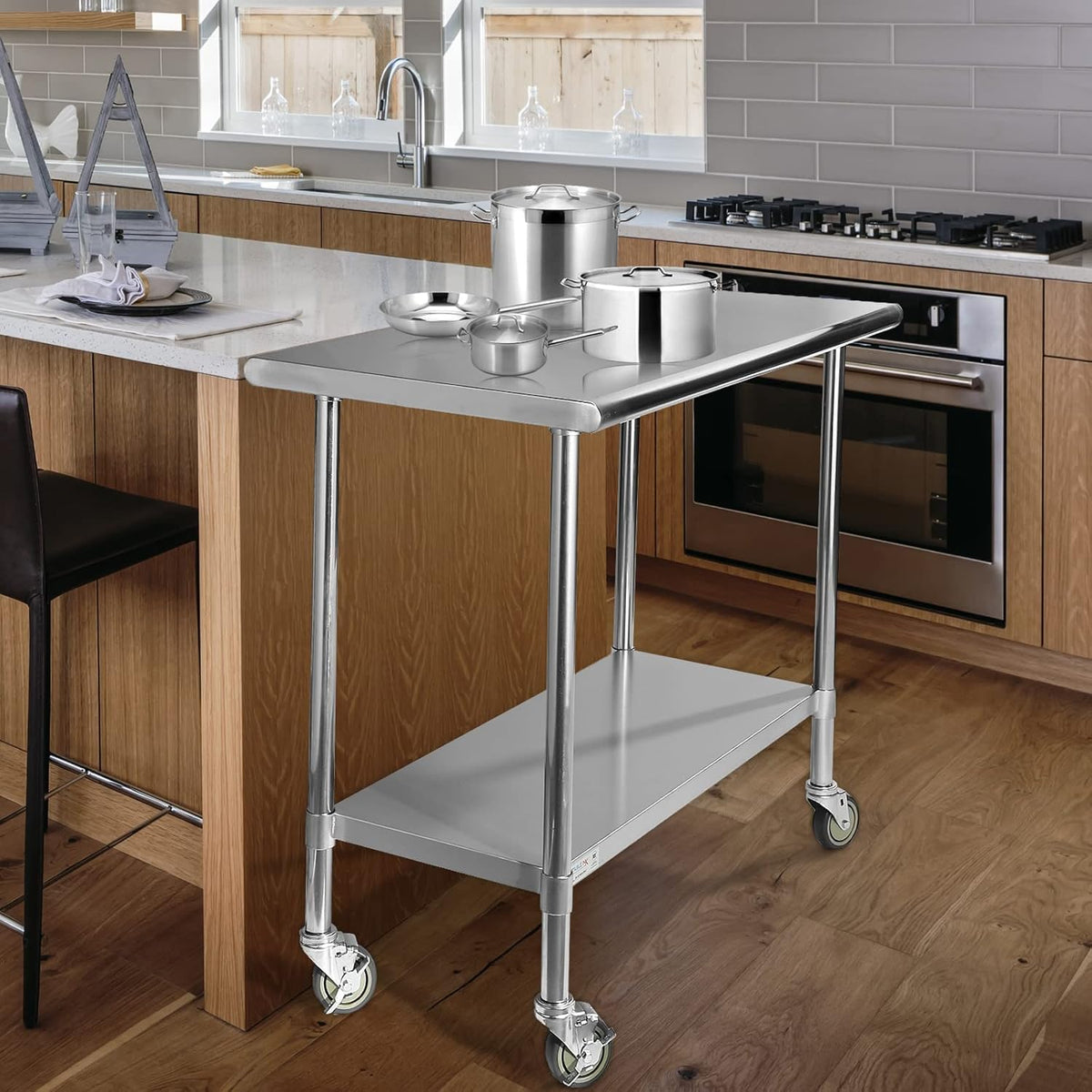 Stainless Steel Table with 4 Caster Wheels and Adjustable Undershelf F4434