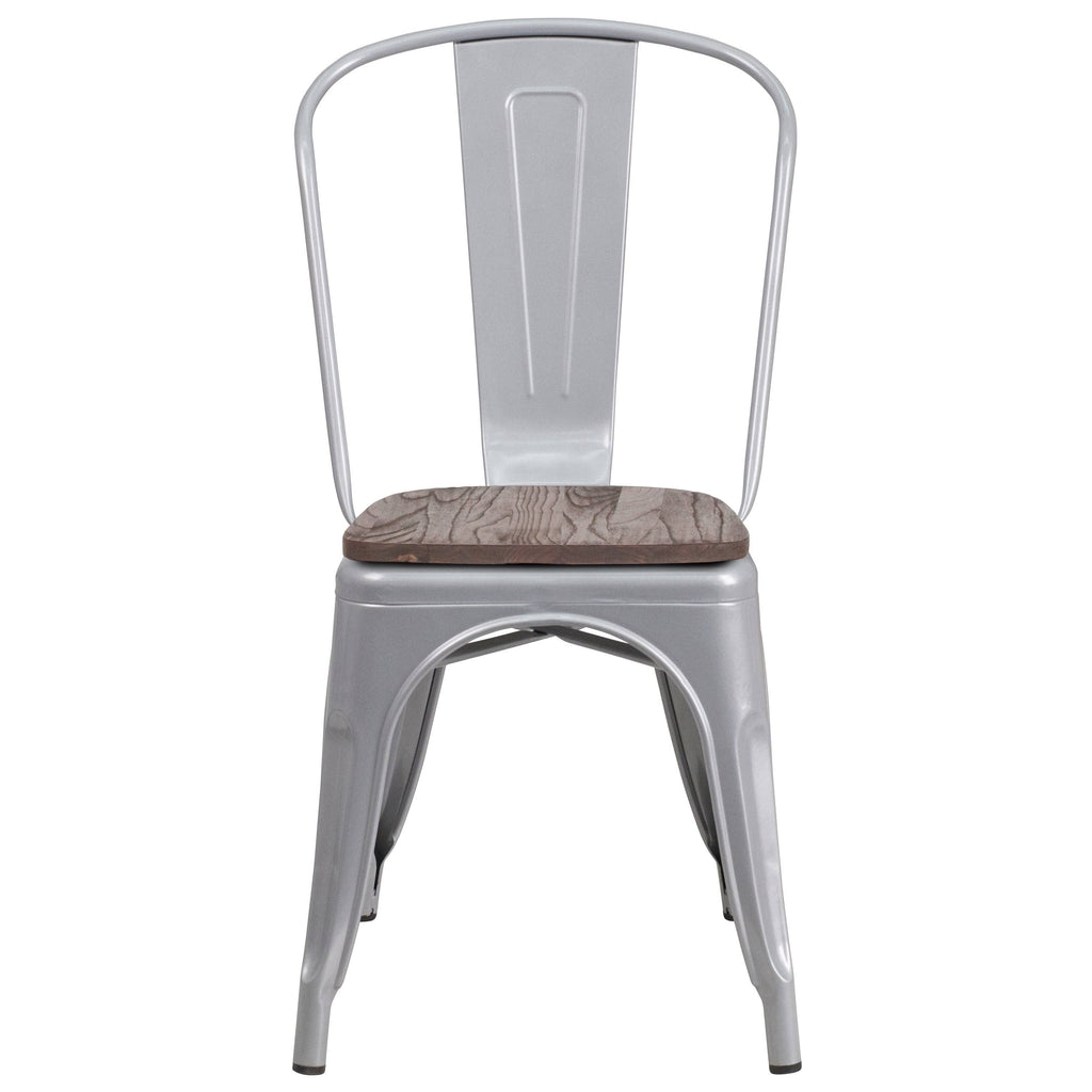 Black Metal Stackable Chair with Wood Seat M338