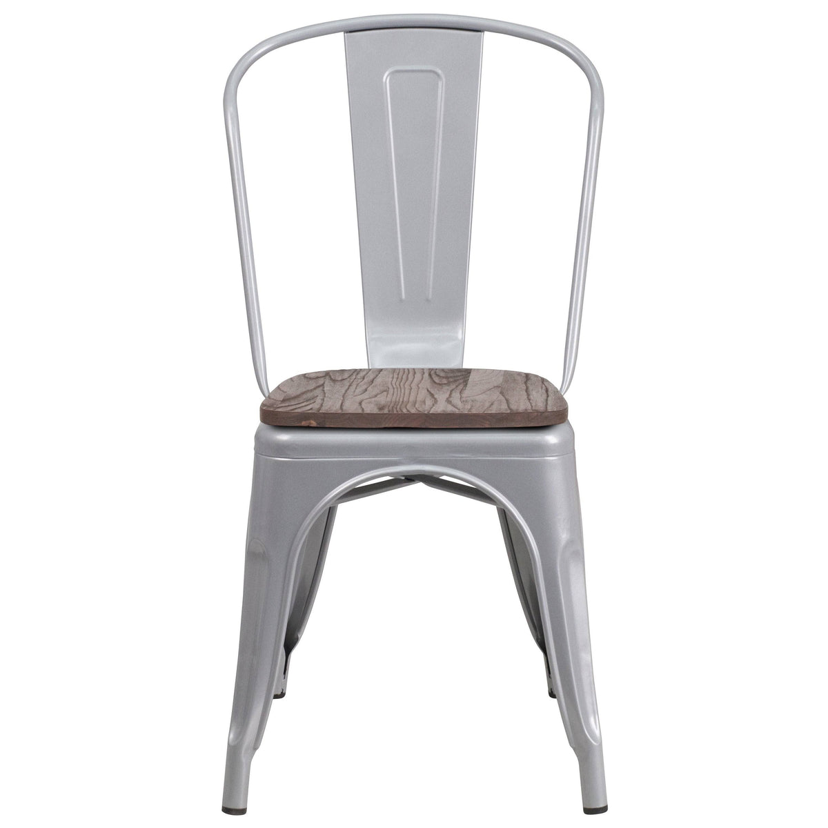 Black Metal Stackable Chair with Wood Seat M338