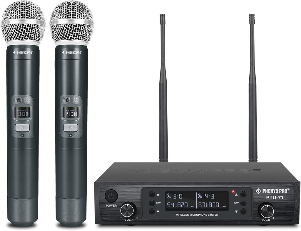 Wireless Microphone System, Dual Channel Cordless Mic Set with 2 Handhelds J47338