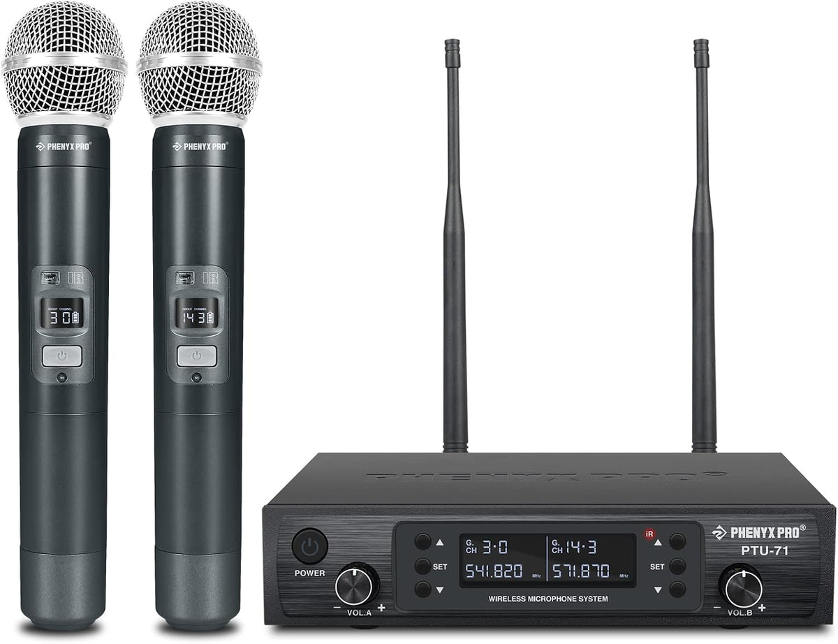 Wireless Microphone System, Dual Channel Cordless Mic Set with 2 Handhelds J47338