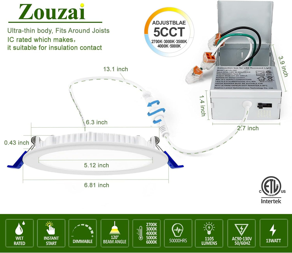 12 Pack 6 Inch Ultra-Thin LED Recessed Ceiling Light M3534