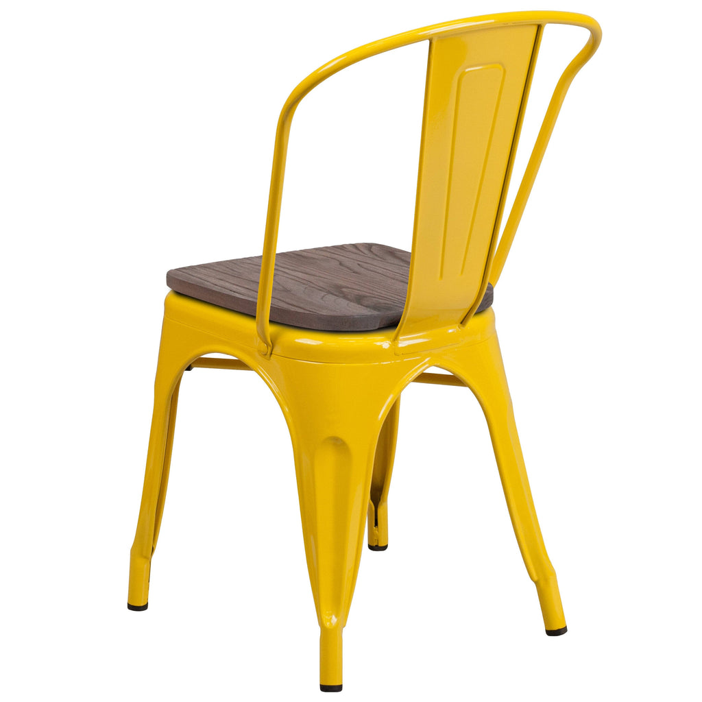 Black Metal Stackable Chair with Wood Seat M338