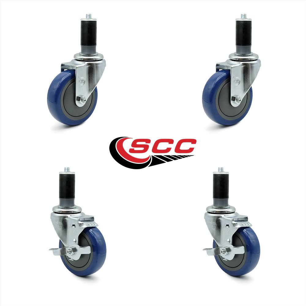 4 inch Blue Polyurethane Swivel Caster Set with Brake I929225