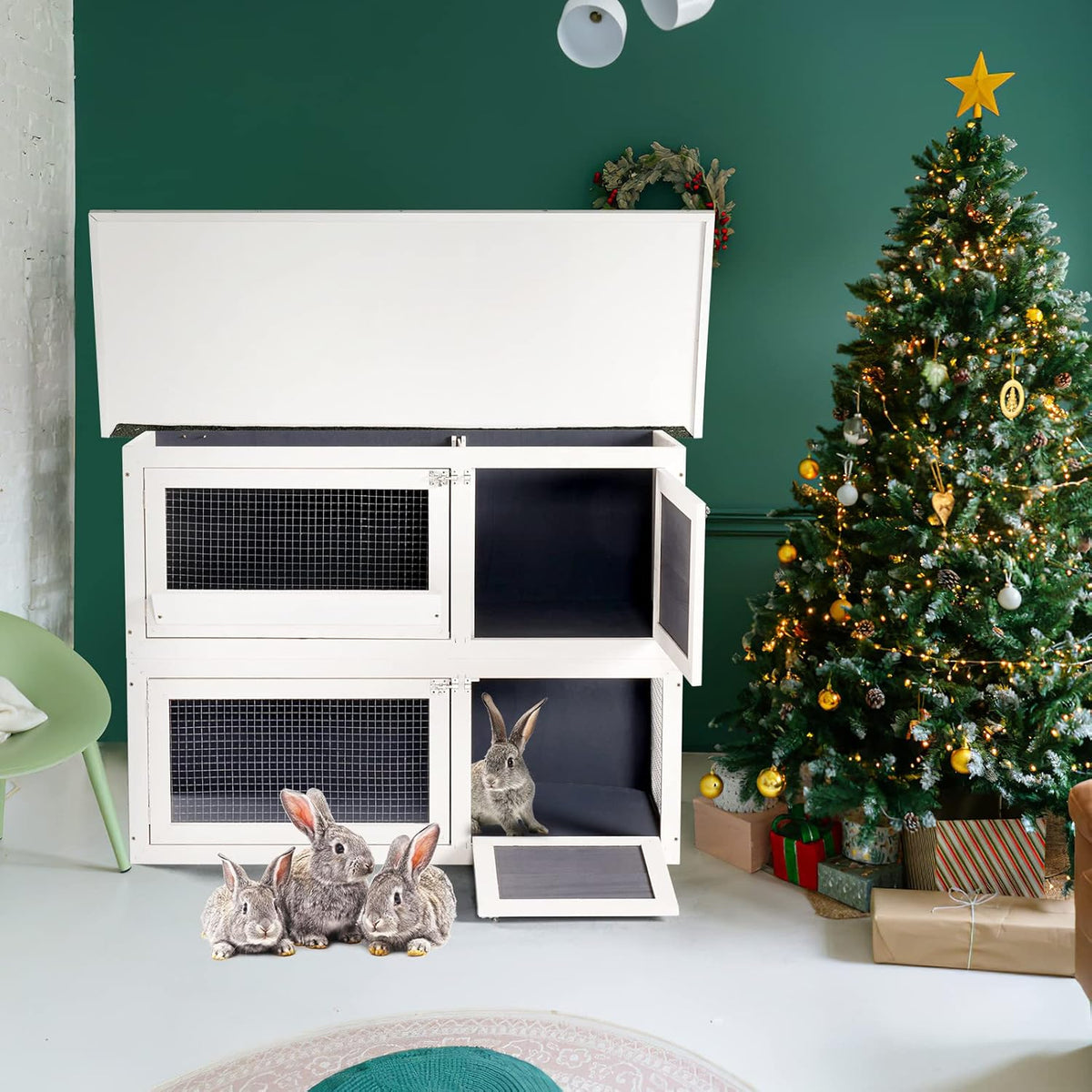 2 Story Rabbit Cage with Ventilation Door Removable Tray D1419