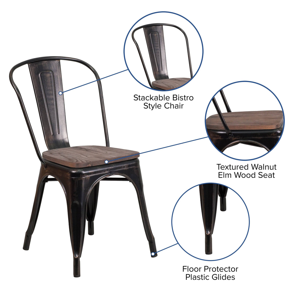 Black Metal Stackable Chair with Wood Seat M338