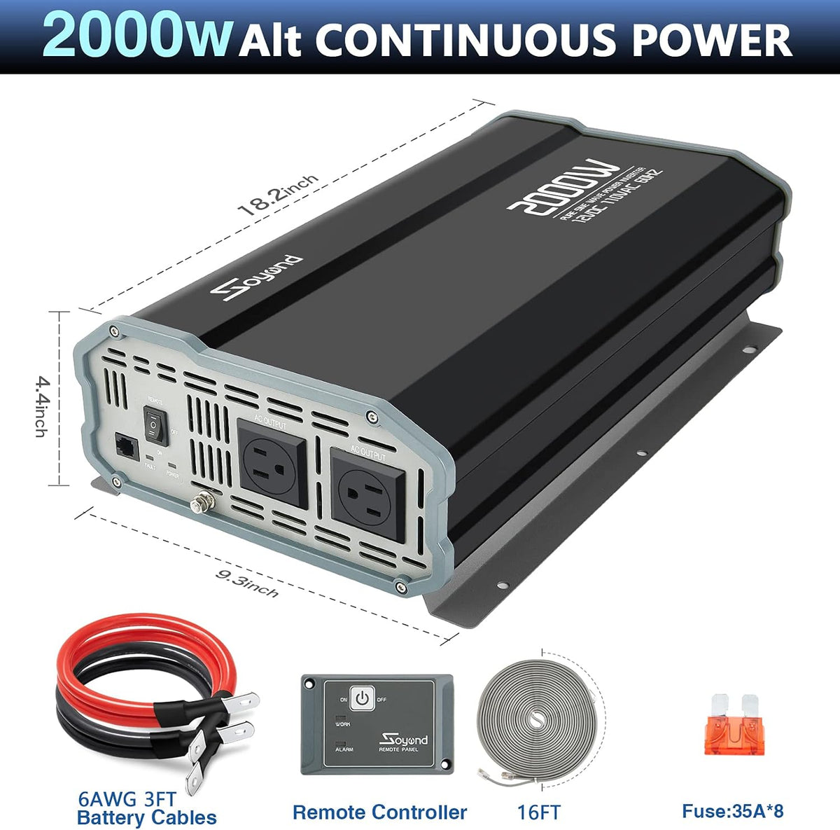 Pure Sine Wave 2000 Watt Power Inverter with Remote Controller X573107