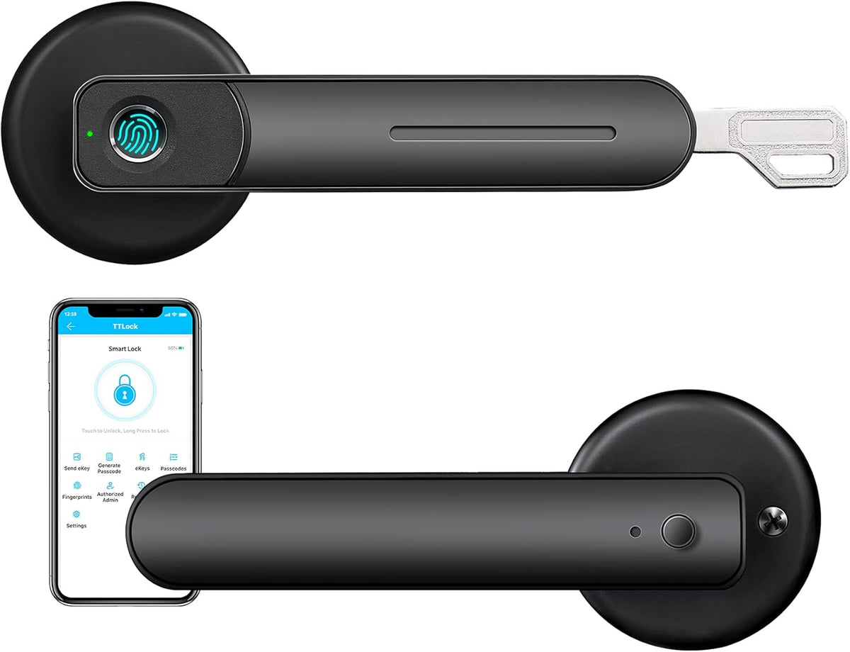 Fingerprint Keyless Entry Door Lock with App Code Key WiFi Black Pack of 2 B65740