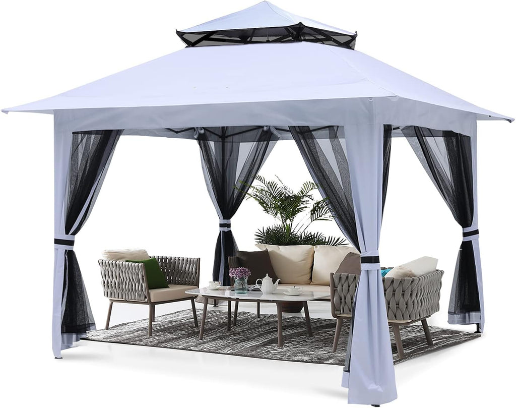 13'x13' Gray Pop up Gazebo Canopy with Mosquito Netting T229258