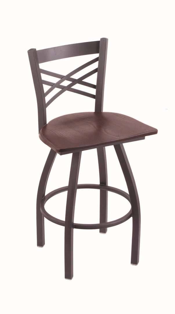 Pewter Swivel Stool with Dark Cherry Oak Seat W1688