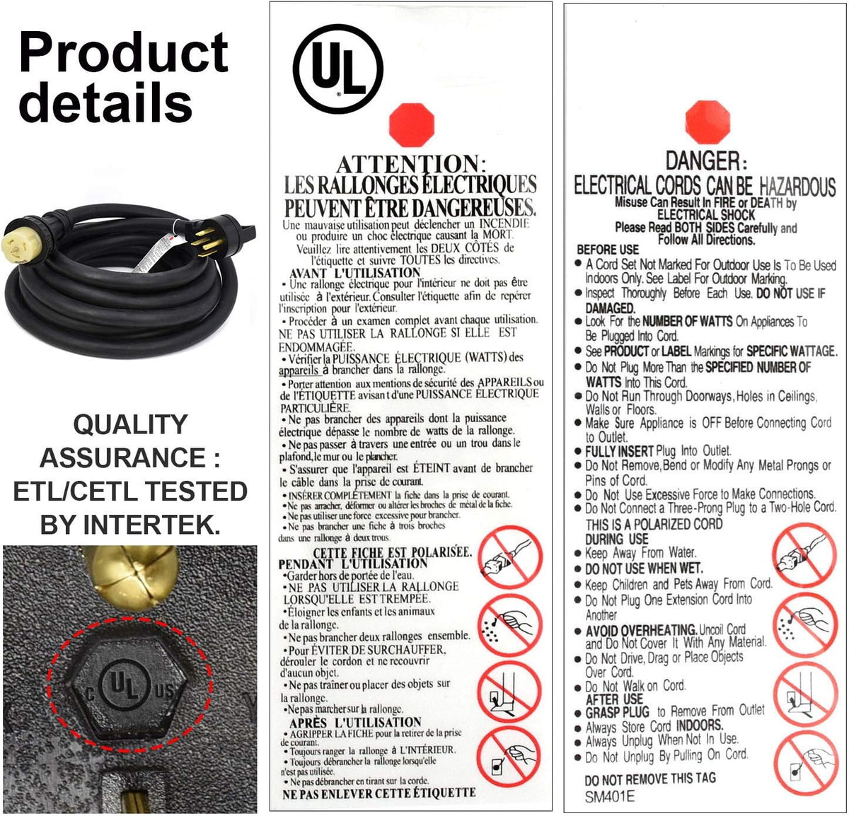 30FT 50A Heavy Duty RV Power Adapter Cable W537061