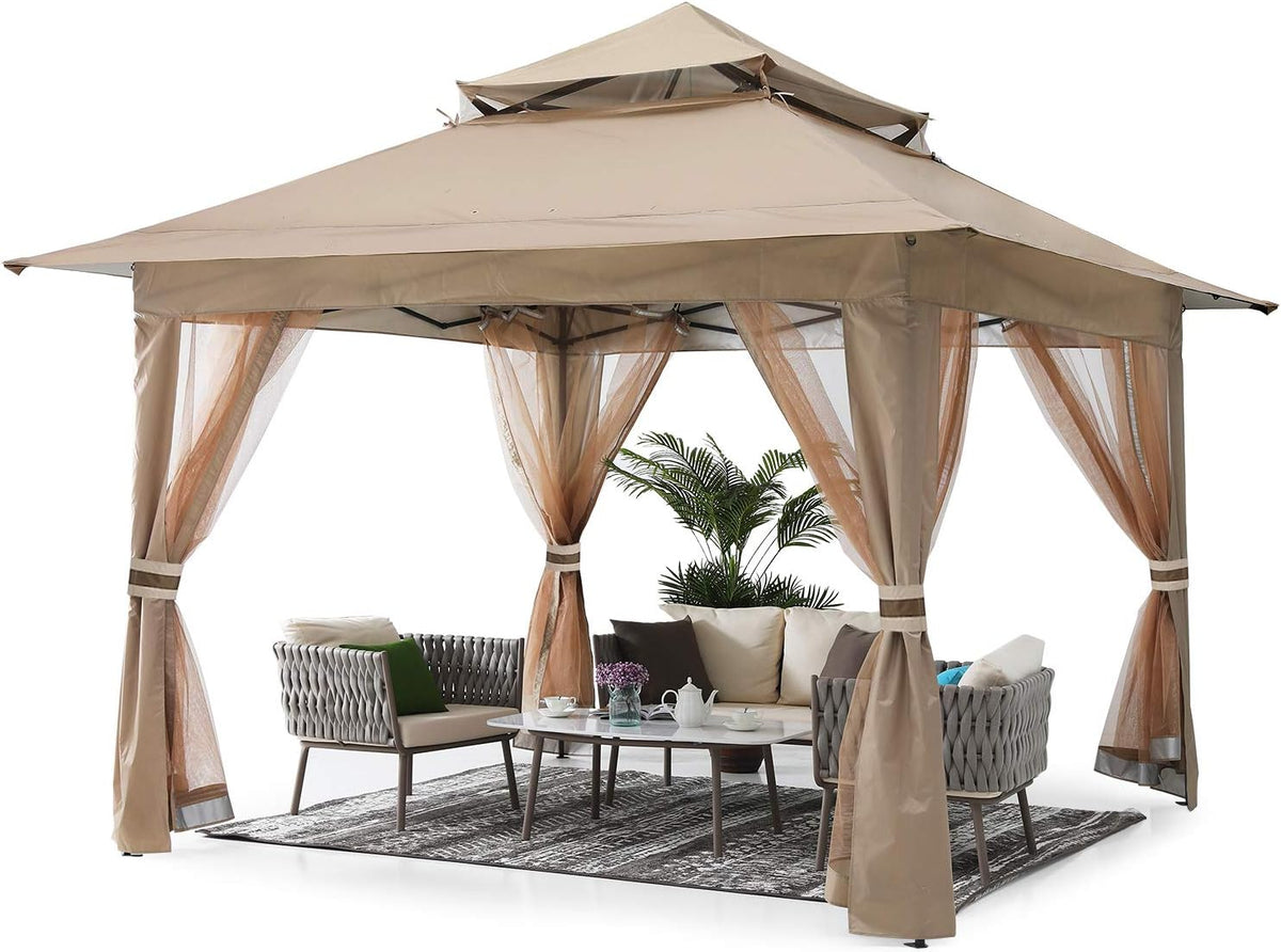 13'x13' Gray Pop up Gazebo Canopy with Mosquito Netting T229258
