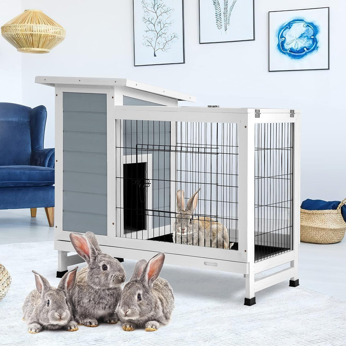 2 Story Rabbit Cage with Ventilation Door Removable Tray D1419
