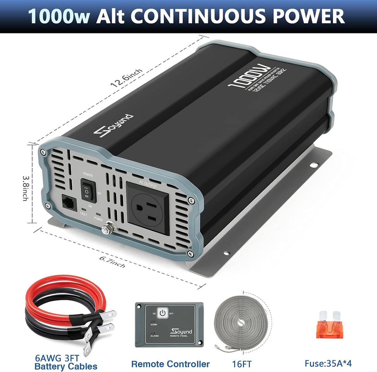 Pure Sine Wave 2000 Watt Power Inverter with Remote Controller X573107