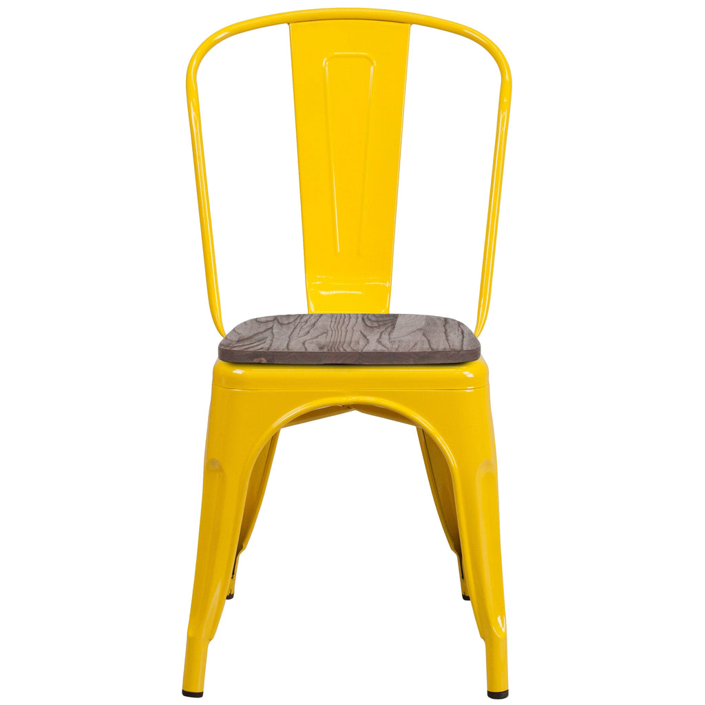 Black Metal Stackable Chair with Wood Seat M338