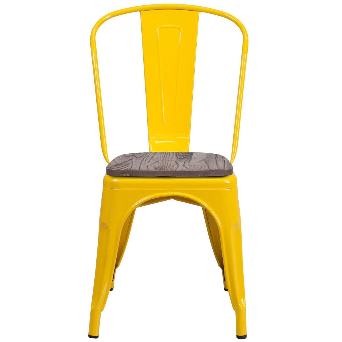 Black Metal Stackable Chair with Wood Seat M338
