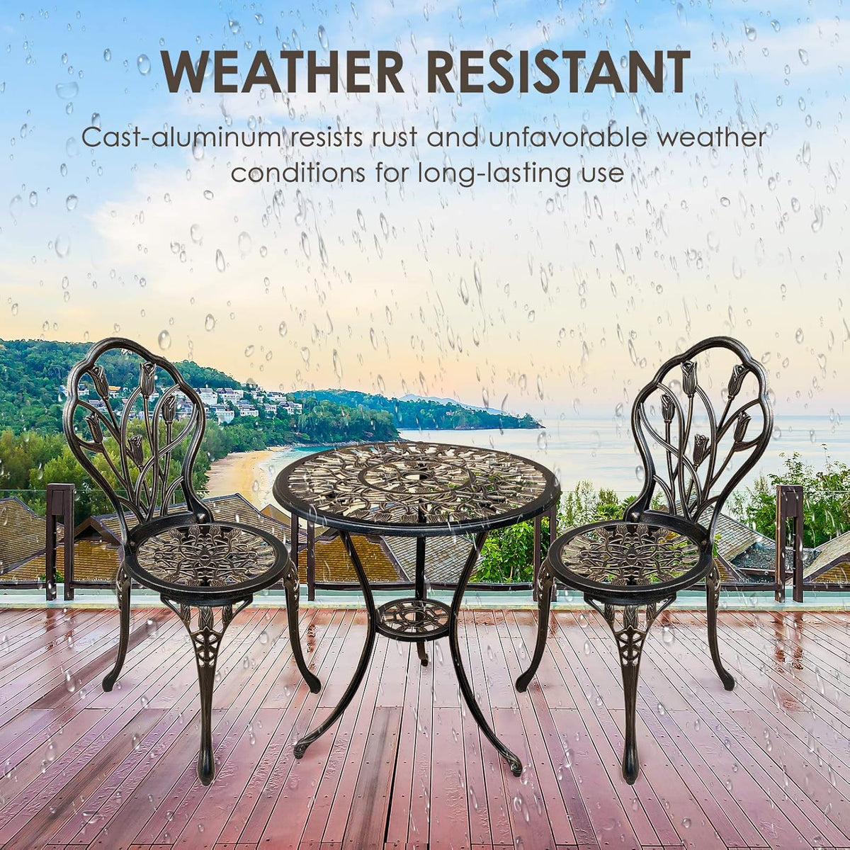3 Piece Cast Aluminum Outdoor Table and Chairs Set X966