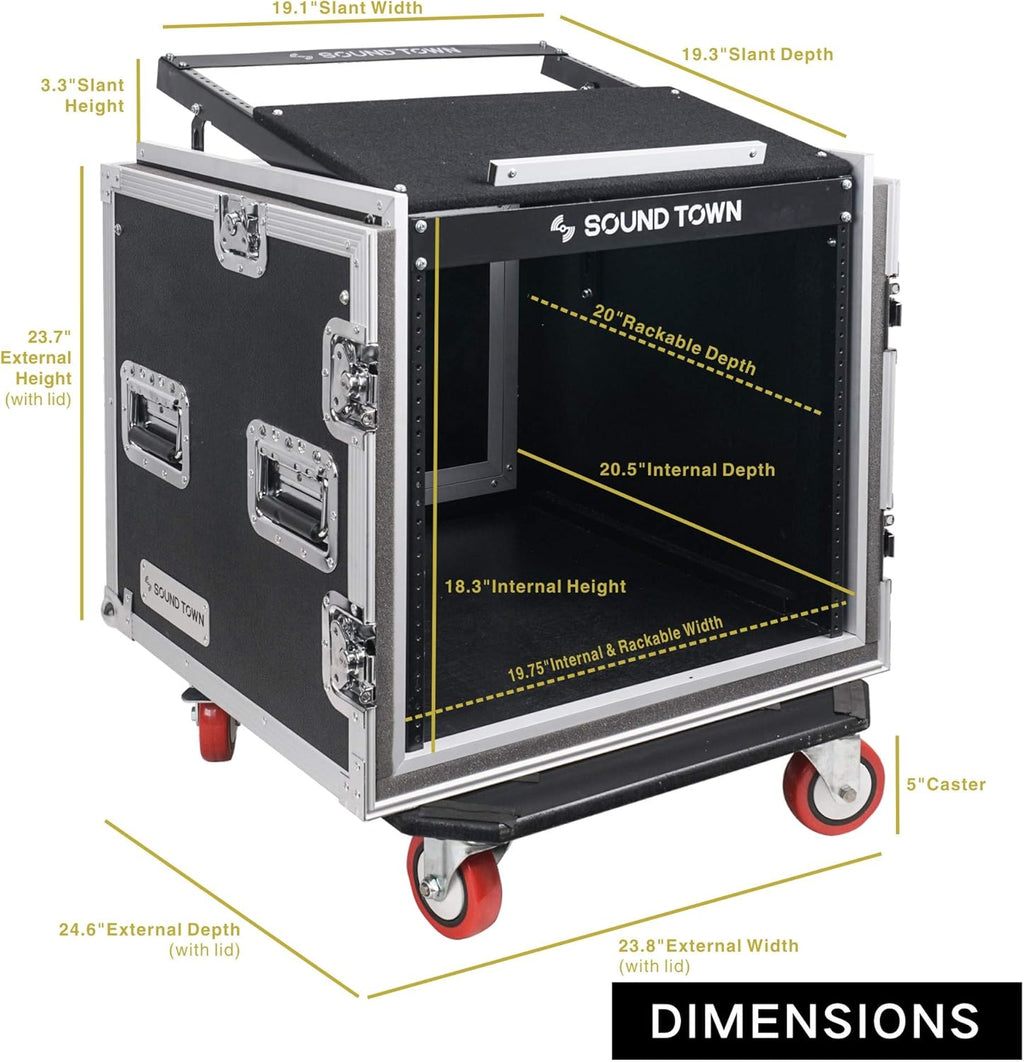 10U ATA Rack Case with 11U Slant Mixer Top and Casters R36732